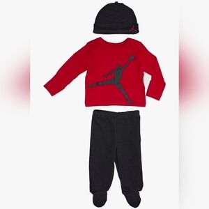 Jordan Baby Long Sleeve Shirt, Footed Pants & Beanie Hat 3 Piece Set NB/9Months